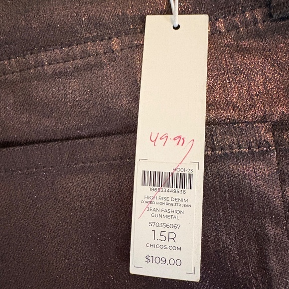 Chico's NWT Brown Metallic 5-Pocket Jeans Size 1.5 Chico's or 10R US - Picture 3 of 4